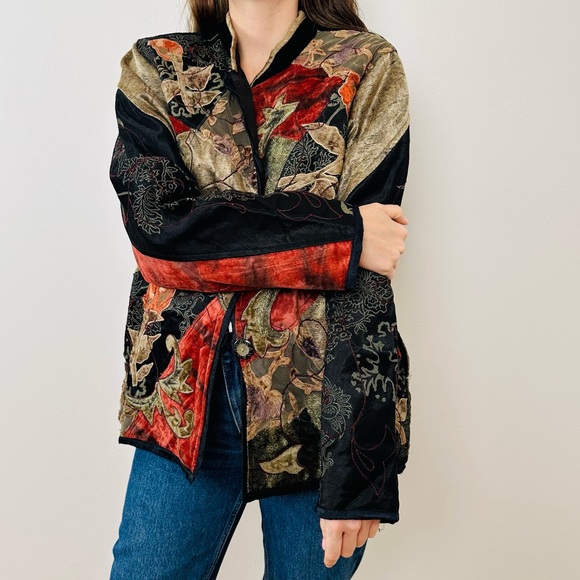 Vintage 1990s Quilted Embroidered Patchwork Blazer Jacket Abstract Print - Picture 5 of 11
